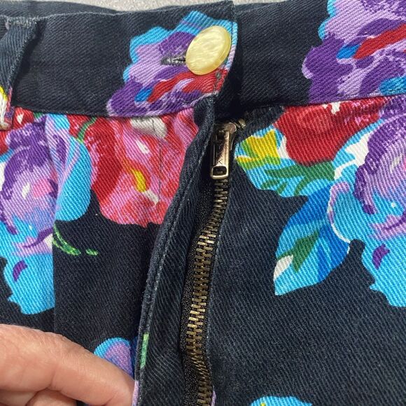 Vintage TANGIBLES Skirt Denim Floral Pleated Midi 1990s Womens 7 8 Black Bright - Picture 7 of 12